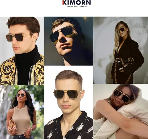 Miniatura 2 de kimorn Gafas de sol polarizadas para mujer y hombre, retro, de gran tamaño, cuadradas, vintage, modernas, clásicas, grandes, de metal, gafas de sol