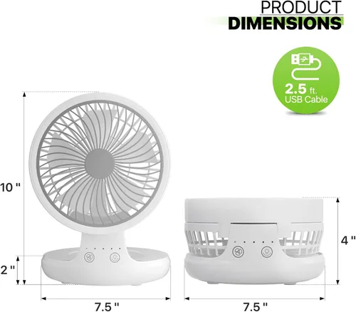 Miniatura 2 de Magshion Ventilador de escritorio plegable de 7.5 pulgadas con luz nocturna, ventilador pequeño oscilante de 120°, 4 velocidades, alimentado por USB