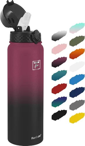 Miniatura 47 de Fanhaw Botella de agua de acero inoxidable aislada para niños de 20 onzas con tapa con popote, a prueba de fugas y antipolvo, botella de uso diario