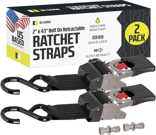 Miniatura 16 de DC Cargo Mall Correas de trinquete retráctiles automáticas atornilladas – (paquete de 2) 1 pulgada x 6 pies – 600 libras de resistencia a la rotura