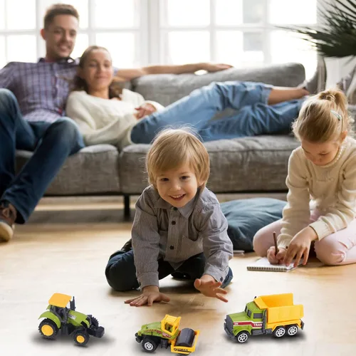Miniatura 3 de ANDOLO Mini camiones de construcción, juguetes de construcción pequeños, 6 piezas, vehículos de construcción, juguetes de tractor, juguete