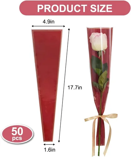 Miniatura 2 de BEISHIDA 50 bolsas de plástico para envolver flores de celofán, para suministros de ramo de floristería, Día de la Madre, Día de San Valentín