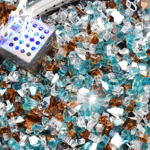 Miniatura 23 de NUPICK Fire Glass - Mezcla mixta Bahama de 20 libras para hoguera y chimenea de gas, roca de vidrio templado de 1/2-3/4 pulgadas en azul y blanco