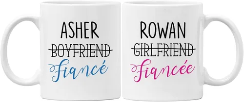 Miniatura 8 de Juego de tazas personalizadas de Mr & Mrs – Nombres personalizados, bodas, San Valentín, compromiso, regalos de despedida de soltera, tazas