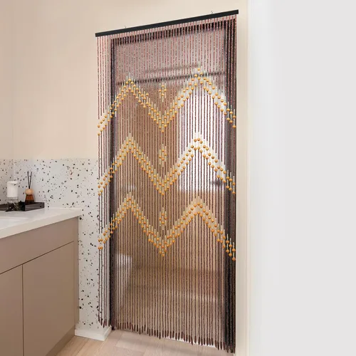 Miniatura 9 de Cortina de madera de bambú natural con cuentas de 52 hebras de madera para colgar, divisor decorativo hecho a mano, bohemio, de madera, para puerta