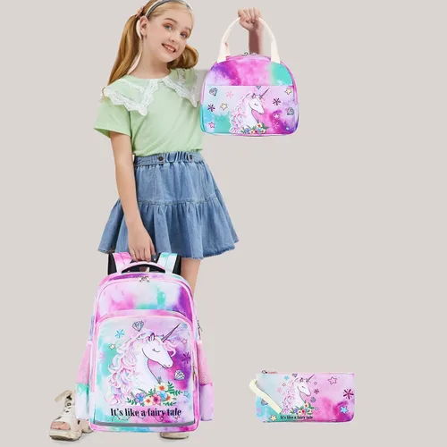 Miniatura 2 de BTOOP Mochila escolar para niñas y niños, con bolsa de almuerzo aislada y bolsa para lápices