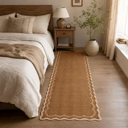 Miniatura 65 de GarveeHome Alfombra de entrada festoneada, 2 x 3, color azul sólido, lavable, alfombra floral para entrada interior, alfombra floral antideslizante