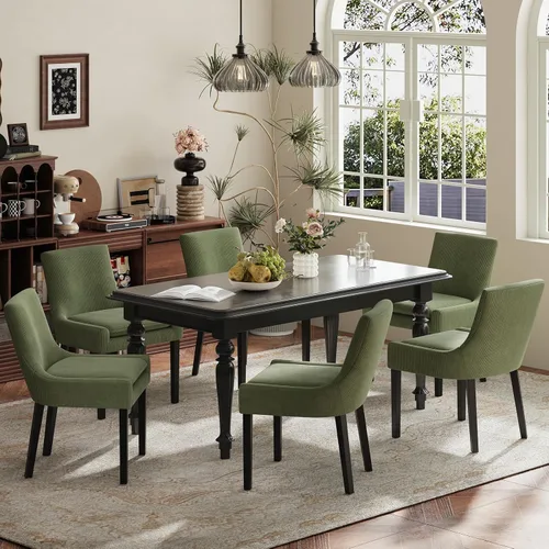 Miniatura 21 de MALOL Juego de 2 sillas de comedor tapizadas en corduroy con patas de madera, sillas de cocina laterales acolchadas de respaldo medio para comedor