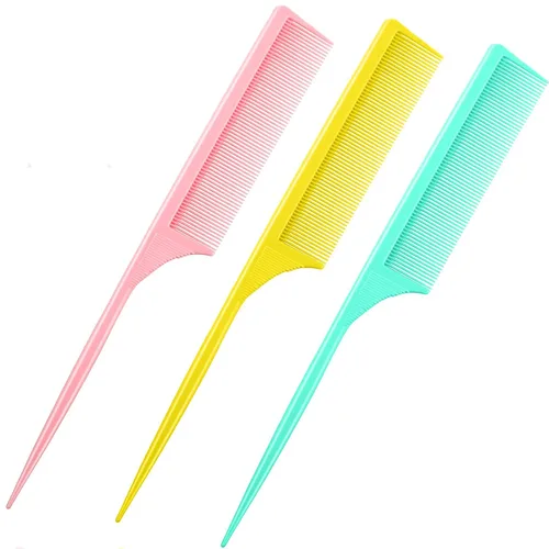 Leinuosen Paquete de 3 peines de cola de rata, punta de separación de dientes finos para mujeres, fibra de carbono, resistente al calor, amarillo