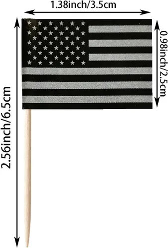 Miniatura 2 de stidsds 100 banderas negras de Estados Unidos con palillos de dientes, mini adornos negros para cupcakes de Estados Unidos, banderas, banderines