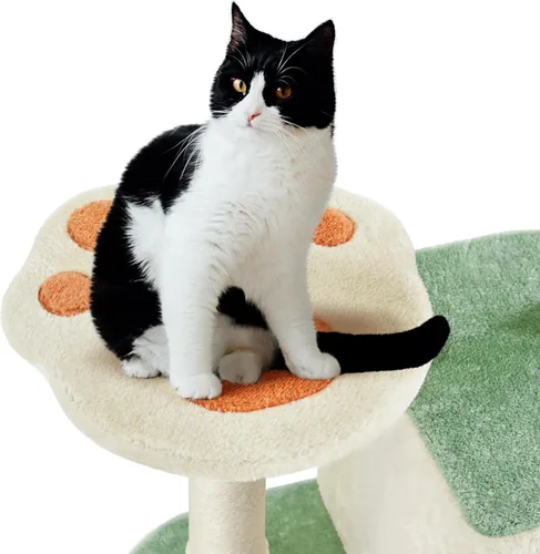 Miniatura 8 de Yaheetech Torre de árbol para gatos de 57.5 pulgadas, centro de actividades multifuncional con plataforma en forma de pata de gato, postes
