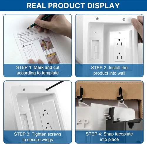 Miniatura 5 de in Kit de gestión de cables de pared con cable de extensión de alimentación de 9.8 pies, ocultador de cable de TV para televisores montados