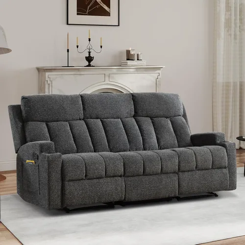 Miniatura 17 de CANMOV Juego de sofá modular reclinable manual, juegos de muebles de tela en forma de L, sofá esquinero modular reclinable y silla reclinable
