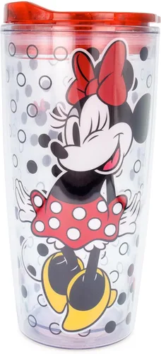 Disney Minnie Mouse - Vaso de viaje acrílico con tapa de cierre deslizante | Taza fría alta de carnaval para bebidas, jugo, limonada | Esenciales