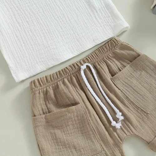 Miniatura 12 de fhutpw Conjunto de 2 piezas de ropa de verano para bebés, camiseta de manga corta, cintura elástica, pantalones cortos para niños pequeños