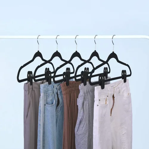 Miniatura 8 de Trgowaul Clips de terciopelo para colgar pantalones, clips de terciopelo, clips de dedo fuertes, perfectos para perchas finas de terciopelo