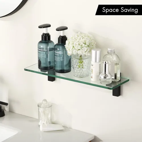 Miniatura 2 de KES Estante de vidrio de 16 pulgadas para baño montado en la pared, estante de pared de vidrio templado de 0.315 in, negro mate, BGS3201S40-BK