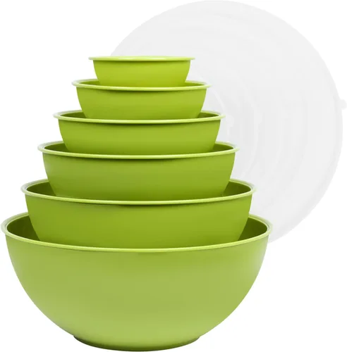 Miniatura 17 de BoxedHome Tazón redondo de plástico sin BPA con tapas, paquete de 12 tazones anidables con tapas, aptos para microondas y lavavajillas, cuencos