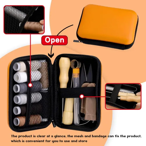 Miniatura 5 de Kit de costura de reparación de tapicería, kit de costura de cuero resistente, kit de trabajo de cuero con 8 hilos de tapicería, agujas de tapicería