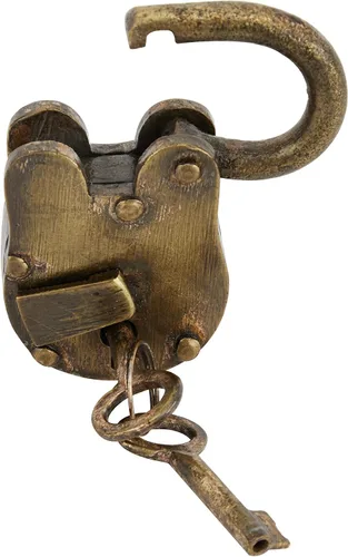 Miniatura 6 de Deco 79 Cerradura y llave de metal, 2" x 3" x 1", latón