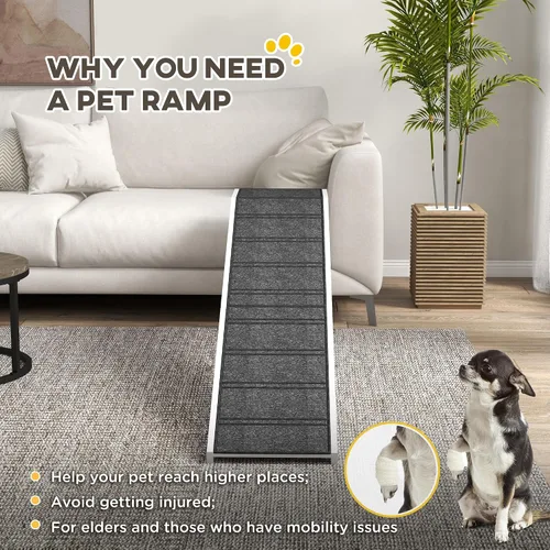 Miniatura 5 de PawHut Rampa para perros para cama, rampa para mascotas para perros con alfombra antideslizante y plataforma superior, 49 x 16 x 14 pulgadas