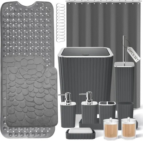 Miniatura 83 de XLHOMO Bathroom Set- 25PC Beige Bathroom Set, Bathroom Set with Shower Curtain and Rugs, Beige Shower Curtain Set, Toilet Brush, Bathroom Trash Can