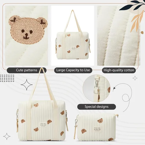 Miniatura 6 de Paterr Juego de 2 bolsas de pañales acolchadas de algodón multifuncional, bolsa de hospital de maternidad, bolsa de viaje para mujeres, enfermeras
