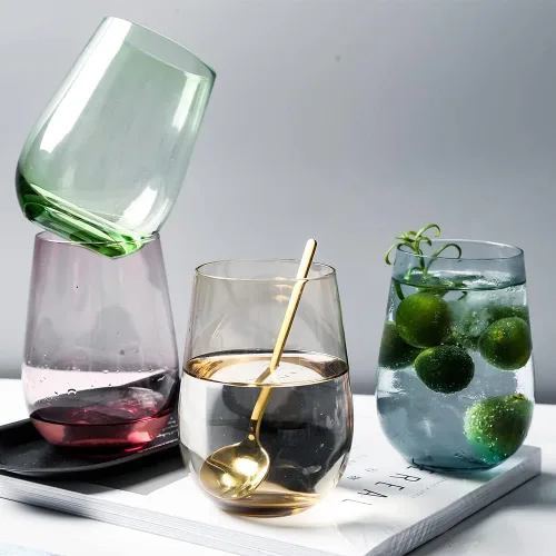 Miniatura 7 de Juego de 4 copas de vino de colores sin tallo, de 16.74 onzas, cristalería de gran tamaño para vino tinto y blanco, cóctel, jugo, agua, té helado