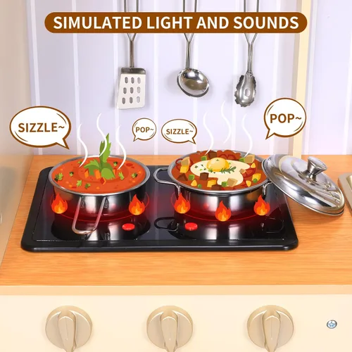 Miniatura 2 de Arlopu Cocina de Juguete para Niños, Juegos de Cocina de Madera para Niños Pequeños, Set de Cocina de Simulación con Almacenamiento y Accesorios