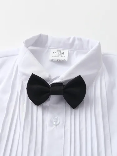 Miniatura 40 de Conjunto de pantalones para bebé, camisa de manga larga + pantalones + corbatín + tirantes, trajes de caballero para niños pequeños