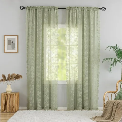 Miniatura 46 de YJ YANJUN Cortinas traslúcidas negras de 54 pulgadas de largo, panel de cortina de encaje gótico victoriano para cocina, cortinas cortas de Negro