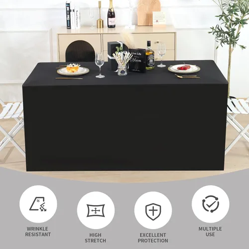 Miniatura 5 de Fixwal Fundas de mesa, paquete de 2 fundas ajustadas de 4 pies, protector de mesa negro para mesa plegable, mantel ajustado de 48 x 24 pulgadas