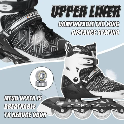 Miniatura 4 de Nattork Patines en línea ajustables para niños y niñas, azul negro rojo con ruedas iluminadas, patinaje sobre ruedas juvenil para principiantes de 3