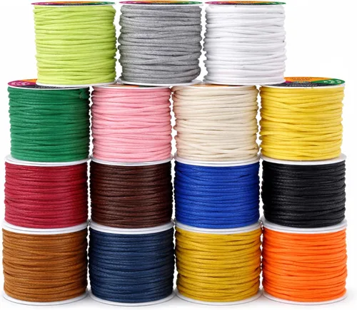 Mandala Crafts Cordón encerado de algodón de 15 colores surtidos de 0.059 in para la fabricación de joyas, 165 yardas – Cuerda de algodón encerado