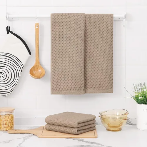 Miniatura 257 de Kitinjoy - Paños de cocina de 100 % algodón, tela de tejido gofrado, paño de limpieza ultrasuave, absorbente y de secado rápido. Beige