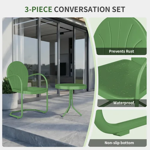 Miniatura 6 de Patio Bistro - Juego de asientos de metal retro para exteriores, juego de conversación de 3 piezas, 2 sillones de movimiento con resorte en C y mesa