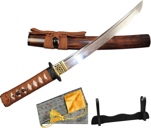 Miniatura 8 de Tanto Japonés Hecho a Mano de Acero Damasco Templado en Arcilla Espada Katana Corta Afilada de 20 Pulgadas