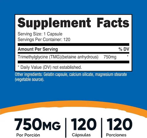 Miniatura 2 de Nutricost TMG (trimetilglicina) 750 mg, 120 cápsulas
