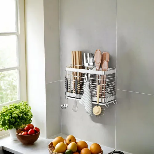 Miniatura 7 de Soporte para Utensilios, Escurridor de Utensilios de Acero Inoxidable con Bandeja de Drenaje, Cesta Escurridora de Encimera de Cocina Soporte