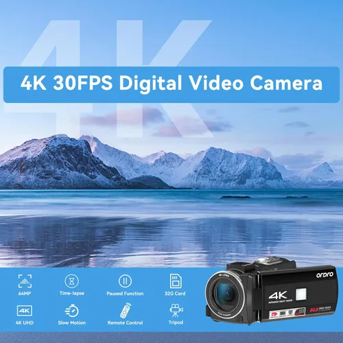 Miniatura 2 de ORDRO Z36 Videocámara 4K 64MP Vlogging Cámara para YouTube 18X Cámara de zoom digital 3.0 ''Pantalla abatible, visión nocturna IR, incluye 2