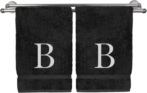Miniatura 181 de Toalla de mano monogramada, regalo personalizado, juego de 2 - Toalla bordada con letra de bloque dorada - Extra absorbente 100% algodón turco
