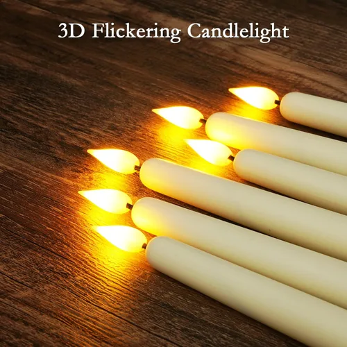 Miniatura 4 de Homemory - 12 piezas de velas cónicas sin llama con temporizador remoto y atenuador, velas cónicas de 11 pulgadas marfil operadas con batería