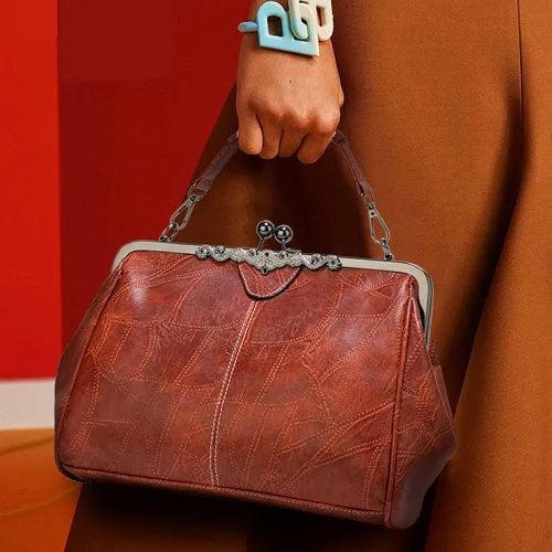 Miniatura 2 de ROUROU Bolso hueco retro para las mujeres de cuero de la PU bolso de embrague de noche bolso de embrague Kiss Lock cierre Crossbody bolso