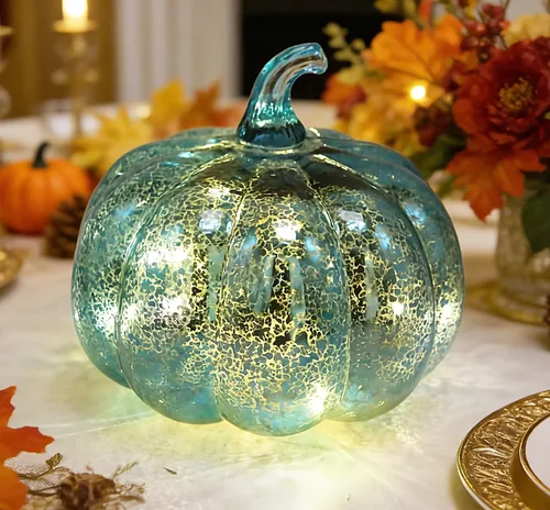 Miniatura 5 de Mercury Glass Pumpkin Light with Timer, with 10 Fairy Lights Inside,Battery Operated Led Pumpkin Light,Ideal for Halloween Fall Decoration