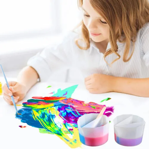 Miniatura 3 de FineGood - 6 tazas divididas de silicona, tazas divididas de 2/7 para verter pintura, tazas de mezcla de resina reutilizables, vasos divisores