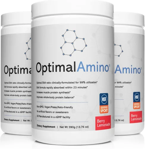 OptimalAmino® Elite Bundle (3 meses) Mejor bebida de recuperación antes y después del entrenamiento, suplemento de aminoácidos esenciales 99% de
