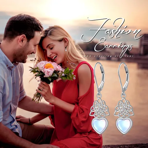 Miniatura 97 de Aretes colgantes de filigrana de plata de ley 925, margarita, loto, flor de rosa, piedra lunar, lágrima para mujer, nudo celta infinito, margarita