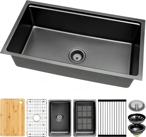 Miniatura 15 de MILOSEN Fregadero de cocina bajo encimera, fregadero de estación de trabajo de acero inoxidable negro metálico de 30×18 pulgadas, fregaderos