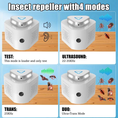Miniatura 3 de Repelente ultrasónico para ratones, disuasorio de ratas, enchufe, 4 modos, dispositivos electrónicos repelentes de ratones, repelente de plagas