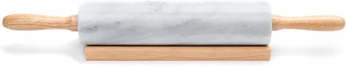 Miniatura 5 de Fox Run - Rodillo de mármol pulido con cuna de madera, cilindro de 10 pulgadas, color blanco